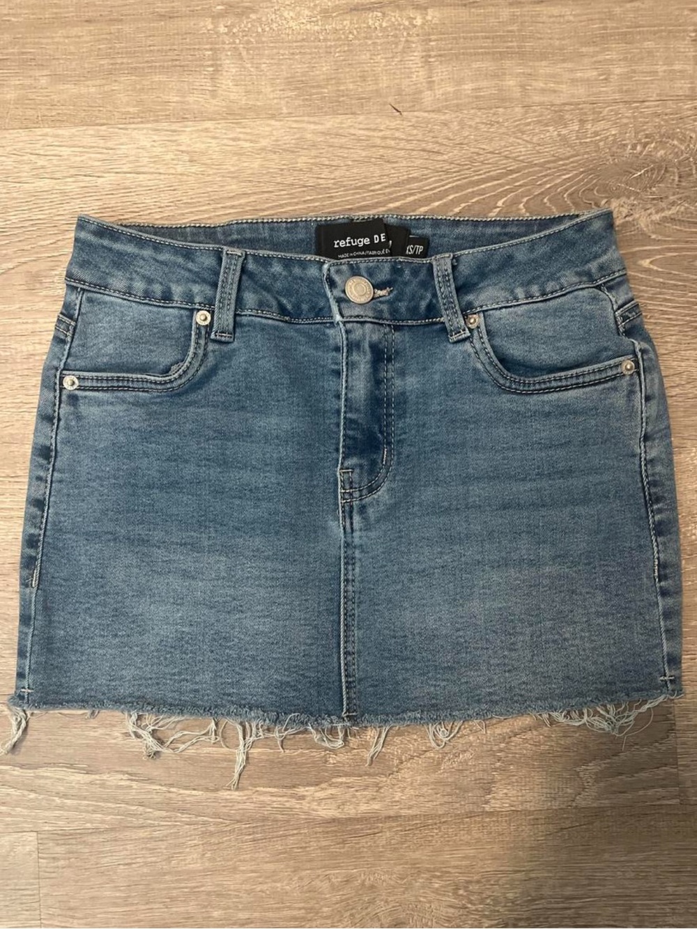 Refuge Distressed Blue Denim Mini Skirt Size XS